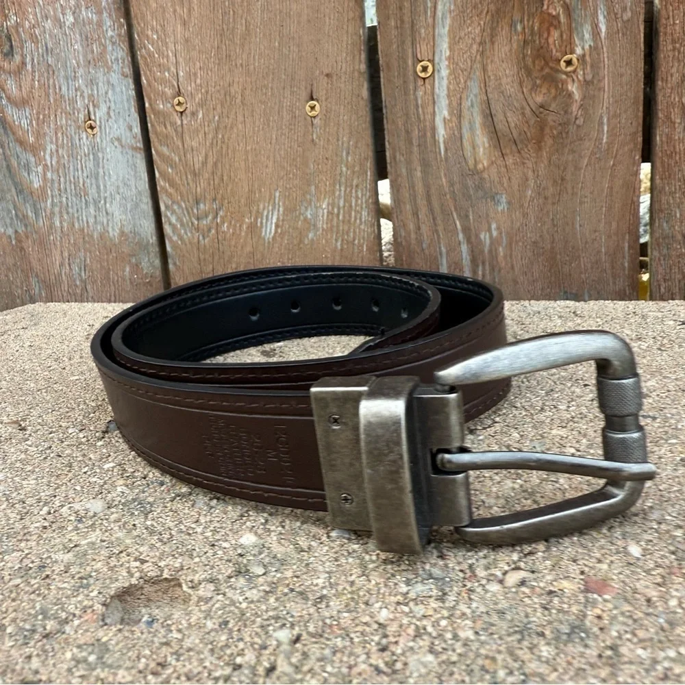 DICKIES Boys Black Brown Reversible Bonded Leather Belt Size 26-28
